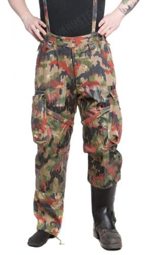Swiss M70 Cargo Pants, Alpenflage, Surplus. The leg is straight, but adjustable all the way.